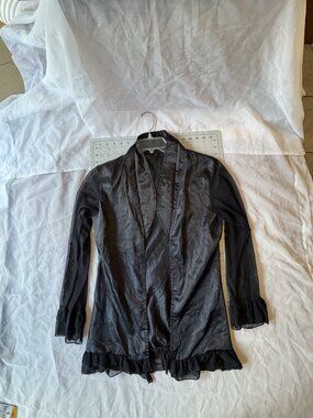 Black Sheer Mesh Sleeve Open Front Cardigan Top S/M